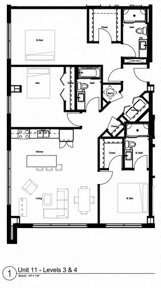 3 Bedroom Floor Plan at Skyline Tower Apartments, Fort Wayne, 46802